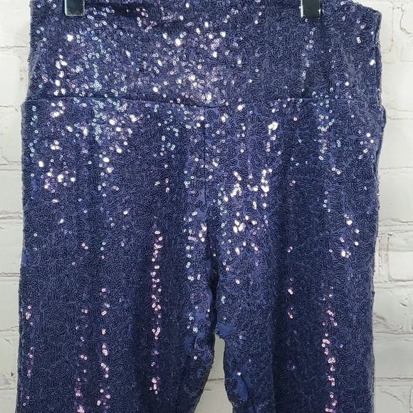 Tipsy Elves Blue Sequin High Waisted Leggings Women's Size L - Picture 5 of 14